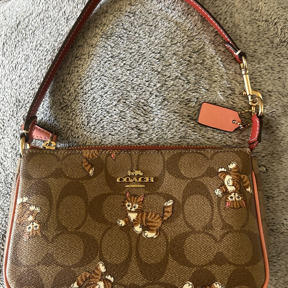 Coach Brown and Red Cat Print Shoulder Bag